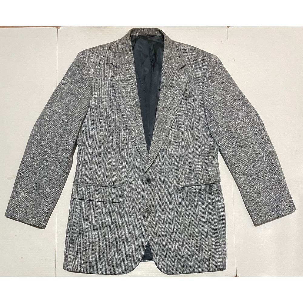 Haggar Vintage Mens 40L Gray Herringbone Tweed Mens‎ Blazer Jacket Sport Coat